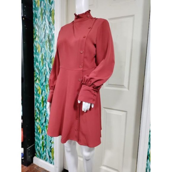 Who What Wear Mock Neck Button Up A-Line Pirate Mini Dress Red Women's Size S - Picture 2 of 12
